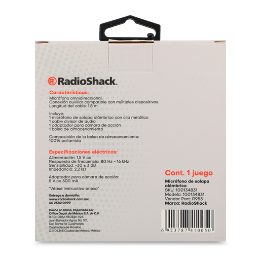 Micrófono de Solapa 3.5 mm R955 RadioShack 1.8 m