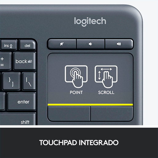 Teclado Inalámbrico con Touchpad Logitech K400 Plus / Negro / USB