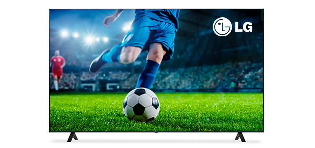 pantalla led lg 70 pulgadas con fondo blanco, donde al parecer juega algun equipo de la copa america