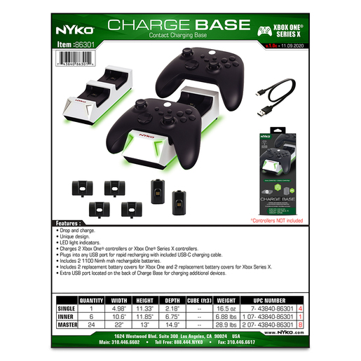 Base De Carga + Baterias Joystick Xbox One -s/x Nyko