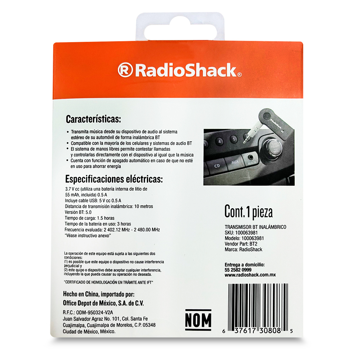 Transmisor bluetooth RadioShack 1202251 FM Negro y anaranjado