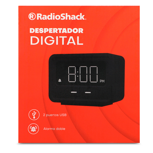 Despertador Digital Compacto RadioShack 2 puertos USB Negro