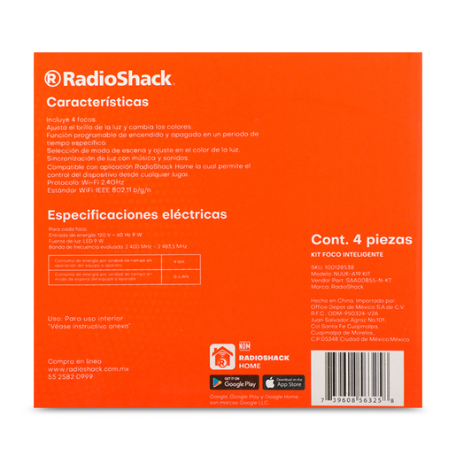 Foco Inteligente LED RadioShack 9w RGB Colores 4 piezas