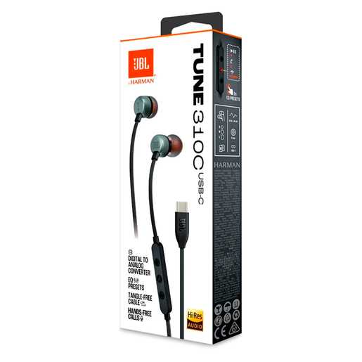 Audífonos Alámbricos JBL Tune 310C Tipo C Negro