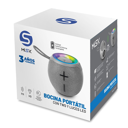 Bocina Bluetooth MS242 Misik Luz LED Gris