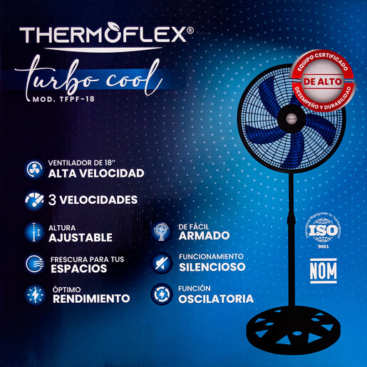 Ventilador de Pedestal Thermoflex 18 pulg. 3 velocidades Negro 