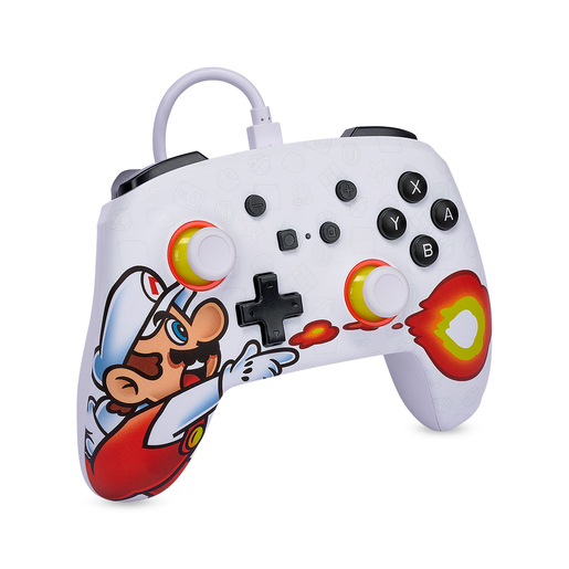 Control Alámbrico para Nintendo Switch Súper Mario Fireball más Estuche Blanco 