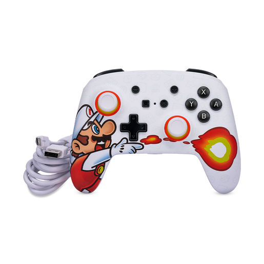 Control Alámbrico para Nintendo Switch Súper Mario Fireball más Estuche Blanco 