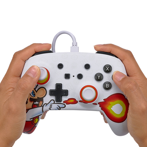 Control Alámbrico para Nintendo Switch Súper Mario Fireball más Estuche Blanco 