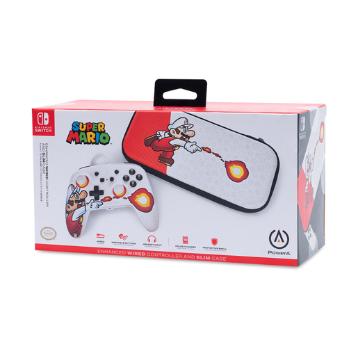 Control Alámbrico para Nintendo Switch Súper Mario Fireball más Estuche Blanco 