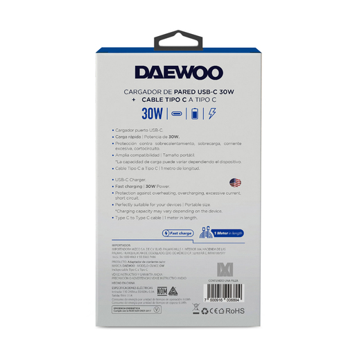 Cargador de Pared Daewoo Tipo C 30w Blanco 