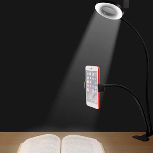 Soporte de escritorio para tablet y celular c/ aro de luz LED
